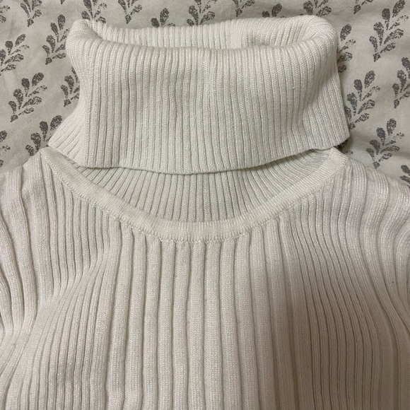 Anthropologie White Ribbed Turtleneck Long Sleeve Top, Size Small Petite - Picture 4 of 8